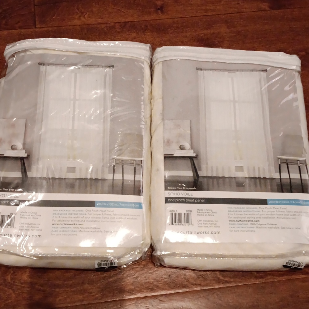 (2)CurtainWorks SohoVoile One Pinch Pleat Panel ColorOyster 29in W x 132in L NIP